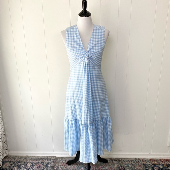 Calvin Kleins sleeveless dress with side pleated ruffle Sz 4 Blue White Gingham - Picture 13 of 15